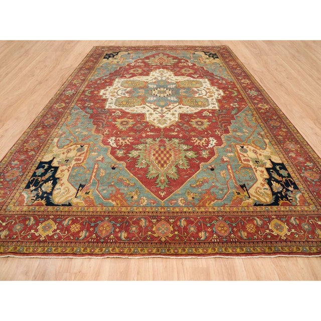 2010s Terracotta Red, Densely Woven 100% Wool, Hand Knotted Antiqued Fine Heriz Re-Creation, Natural Dyes, Oversized Oriental Rug For Sale - Image 10 of 12