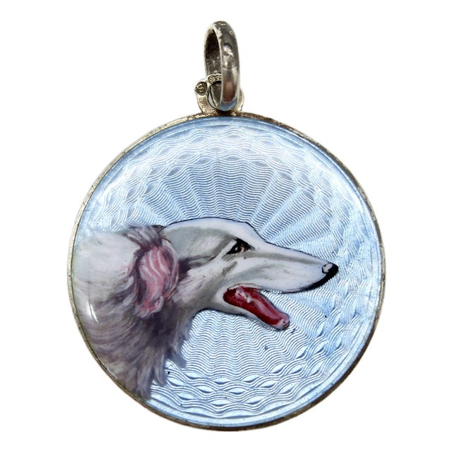 1900-1909 Swedish Sterling Silver Enamel Portrait of a Sighthound For Sale