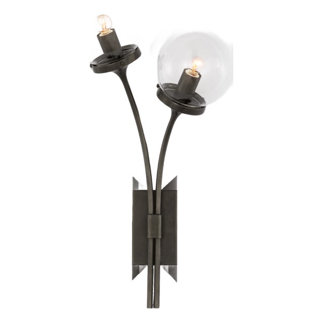 kate spade new york for Visual Comfort Signature Prescott Right Sconce in Bronze with Clear Glass For Sale