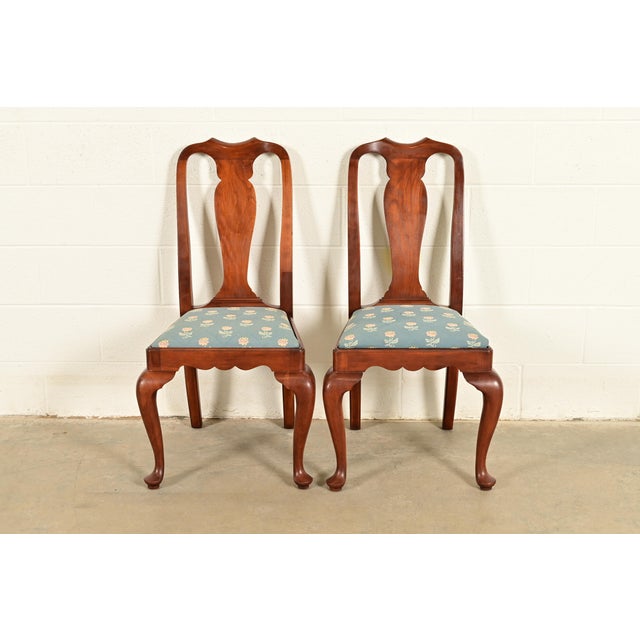Queen Anne Henkel Harris Queen Anne Solid Cherry Wood Side Chairs or Dining Chairs, Pair For Sale - Image 3 of 14