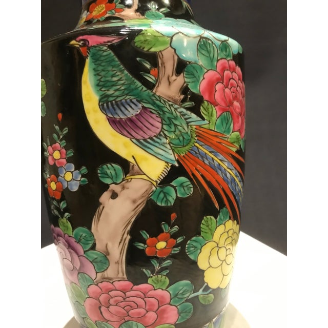 Ceramic Vintage Large Chinoiserie Asian Vase Famille Bird Flower Butterfly For Sale - Image 7 of 12