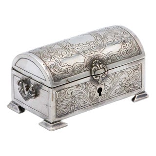 Silver Jewelry Box in the Shape of Chest For Sale