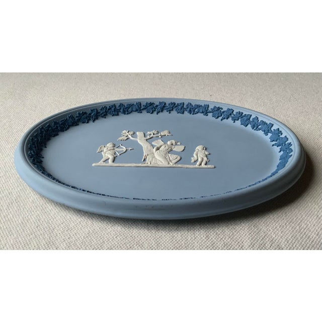 Vintage Wedgwood Light Blue Jasperware Cupid and Psyche Oval Tray For Sale - Image 9 of 18
