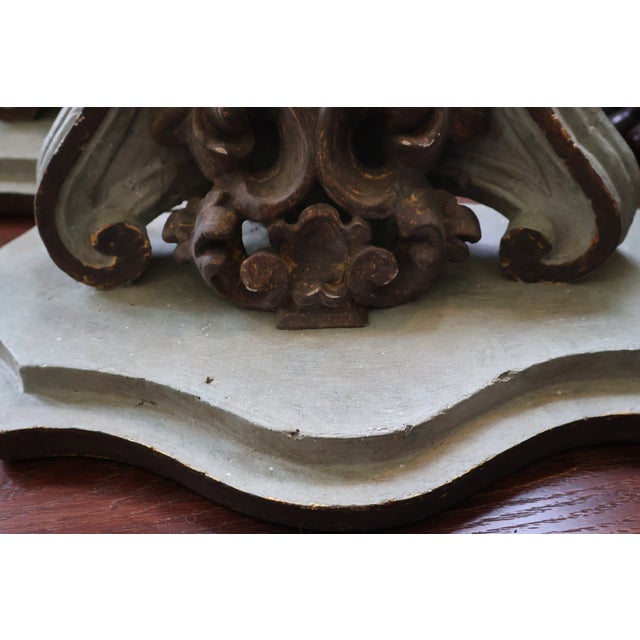 Large Vintage Italian-Style Gilded Celadon Rococo Wall Brackets—A Pair For Sale - Image 16 of 18