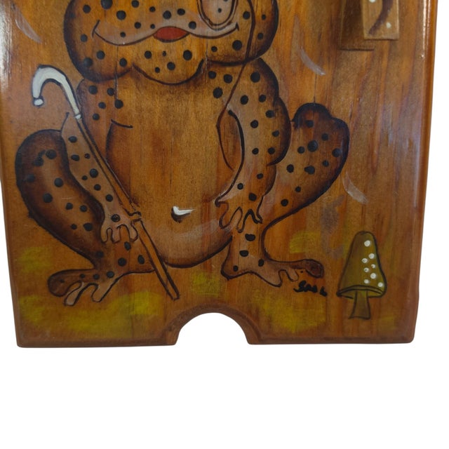 Wood Vintage Wooden Frog Wall Plaque Note Holder Hand Painted Folk Art For Sale - Image 7 of 12