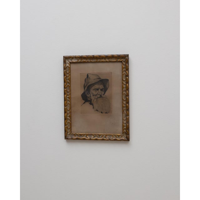 1920s Belgian Passe-partout Man Portrait With Gilded Wooden Frame For Sale - Image 10 of 18