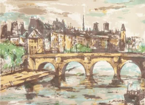 'The Pont Neuf With Notre Dame in the Distance' by Kazunari Ogata, French Post-Impressionist Artist, Tokyo Fine Arts Academy