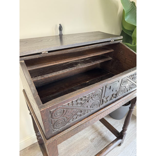 Antique Carved Oak Bible Box on Stand, Early 18th Century For Sale - Image 4 of 14