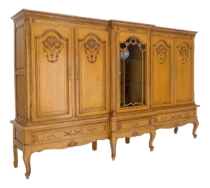 Carved Oak Oversize 5 Doors Long Credenza Cabinet Sideboard w/ Shelves Drawer
