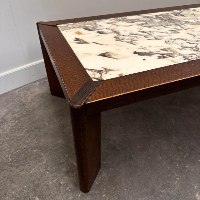 Large Belgian Oak Coffee Table with Breccia Marble Top, 1970s For Sale - Image 4 of 14