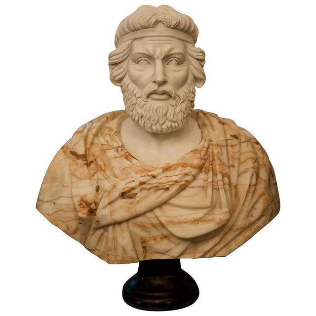 Hand-Carved Bust of Roman Man, 20th Century, White Carrara and Red Alicante Marble For Sale - Image 10 of 10
