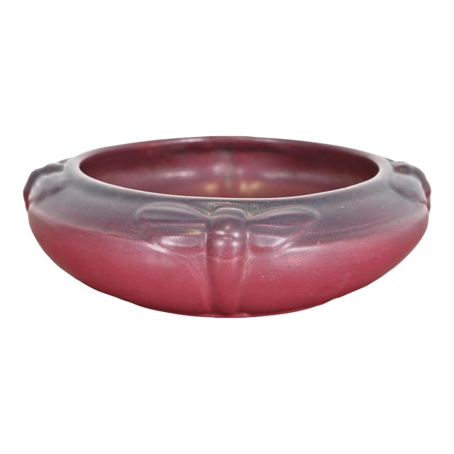 Van Briggle Arts & Crafts Dragonfly Mulberry Glazed Ceramic Bowl, Early 20th Century For Sale