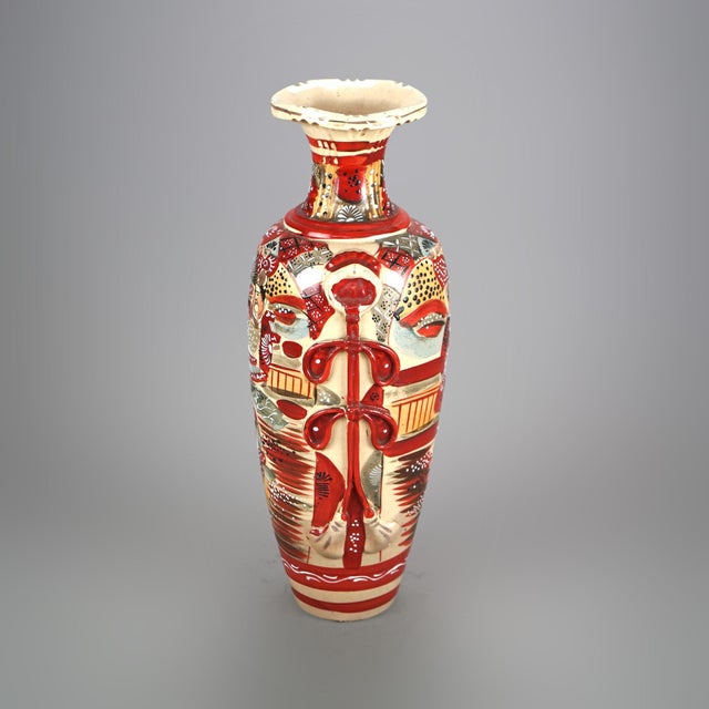 Antique Japanese Satsuma Pottery Vase with Figures, Circa 1920 For Sale - Image 6 of 7