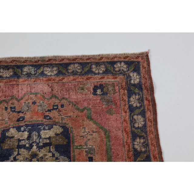 Shell Handwoven Vintage Anatolian Rug in Soft Coral & Indigo - 2' X 2' 2'' For Sale - Image 7 of 10