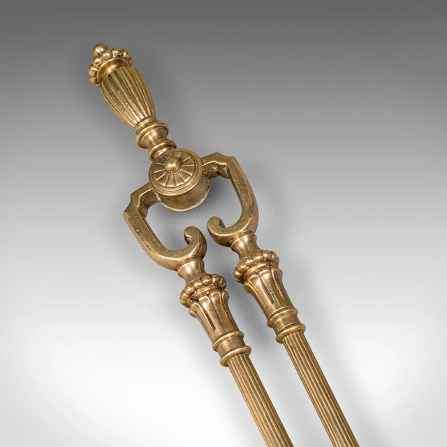 Late 19th Century Antique Fireplace Tool Suite, English, Brass, Shovel, Poker, Tongs, Victorian For Sale - Image 5 of 12