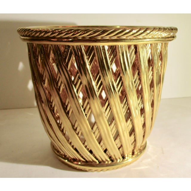 Mid 20th Century Italian Mid Century Gilt Porcelain Woven Basket For Sale - Image 5 of 7
