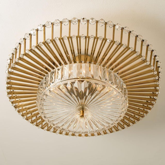 Large Brass and Crystal Flush Mount by Ernst Palme, Germany, 1970s For Sale - Image 9 of 16