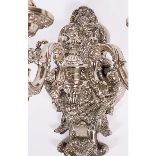 Metal Antique French Silver Plated Wall Lights, 1890s, Set of 2 For Sale - Image 7 of 11