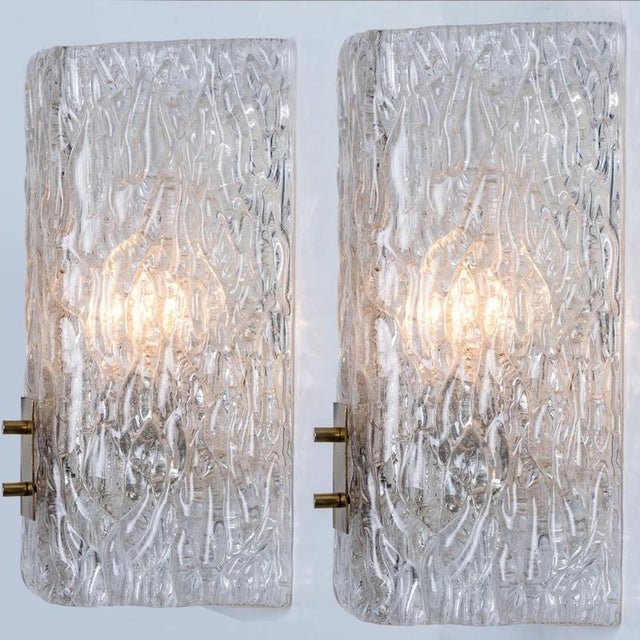 Metal Textured Glass and Brass Wall Lights from J.T. Kalmar, 1960, Set of 2 For Sale - Image 7 of 15