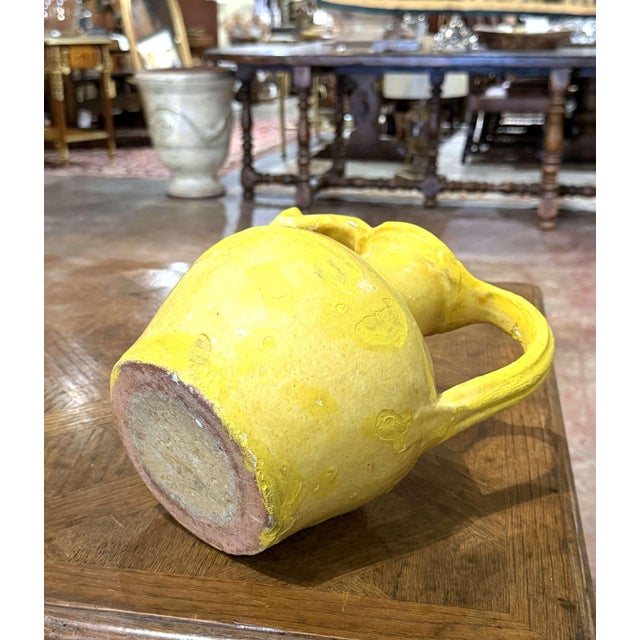 Yellow 19th Century French Provence Yellow Glazed Terracotta Double-Handled Jug For Sale - Image 8 of 9