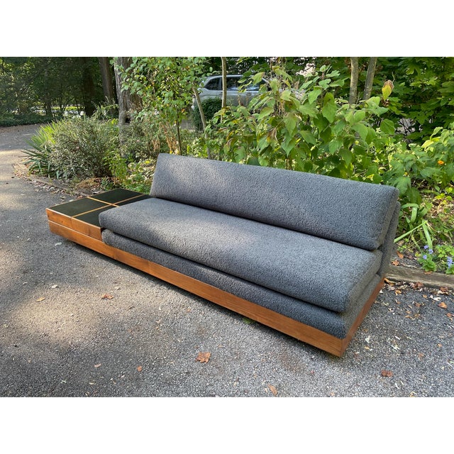 Mid Century Modern Modular Sofa With Walnut and Leather Side Tables For Sale - Image 12 of 12