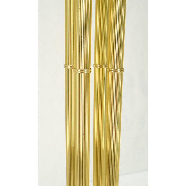 Pair of Mid Century Modern Brass Etched Glass Shades Torcheres Floor Lamps w/ Dimmers MINT!