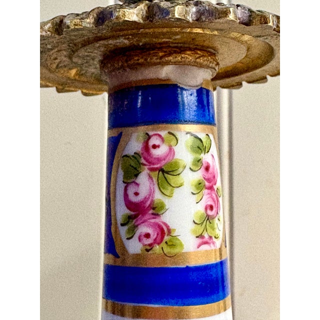 Antique Sèvres-Style Porcelain & Bronze Hand-Painted Candlesticks Pair Lp Paris For Sale - Image 12 of 12