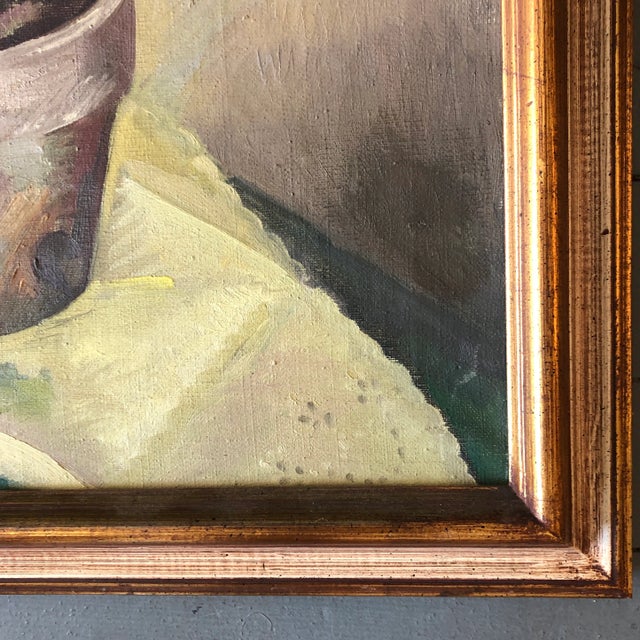 Original Vintage 1940’s Modernist Still Life Painting Orchids For Sale - Image 4 of 7