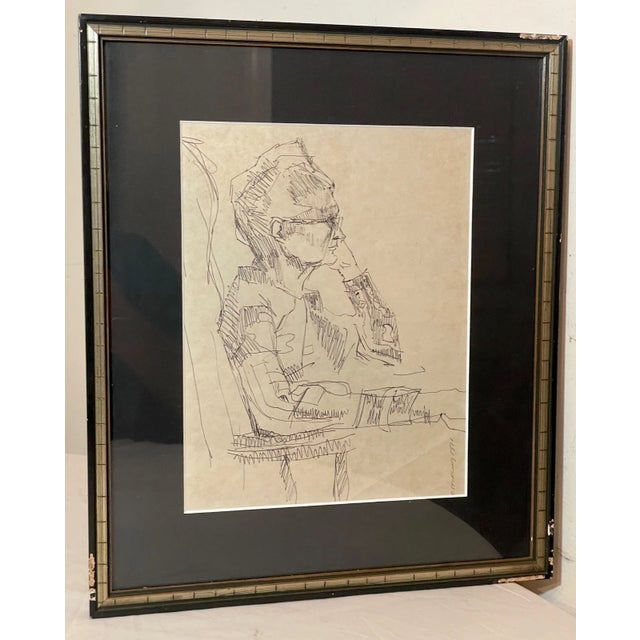 Drawing/Sketching Materials Vintage 1971 Original S. Stirling Stylized Ink Drawing Model Sketch Elder Lady For Sale - Image 7 of 13