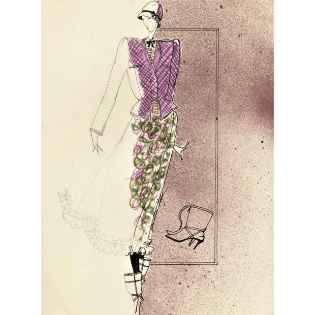 1980s 1980s French Fashion Drawing, Watercolor, Pen & Ink For Sale - Image 5 of 5