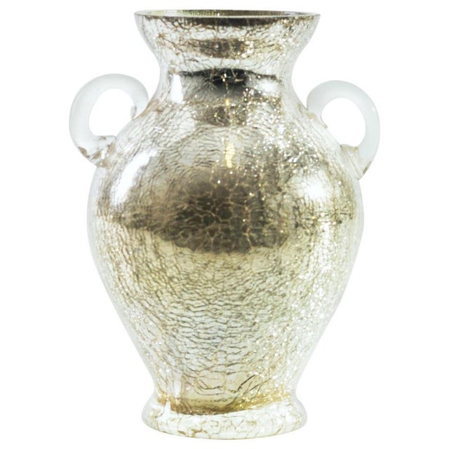 Mid-20th Century Crackled Glass Vase with Silver Mirror Finish For Sale - Image 5 of 5