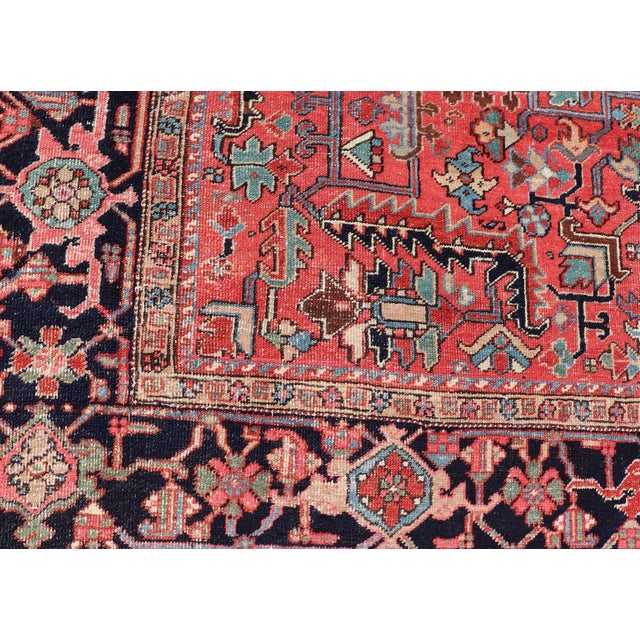 Early 20th Century Persian Antique Heriz Rug With All-Over Geometric Design in Jewel Tones For Sale - Image 9 of 13