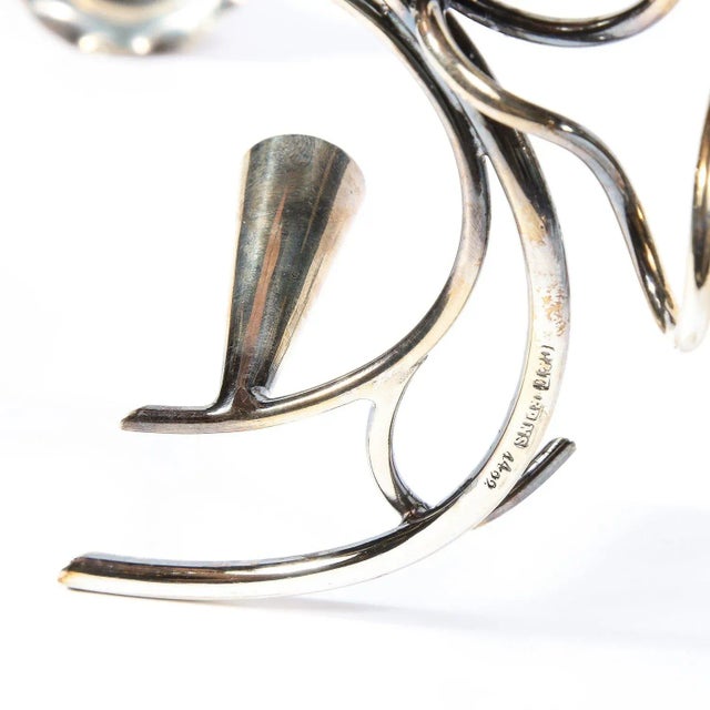 Pair of Art Nouveau Silver-Plate Morning Glory Motif Candle Holders For Sale - Image 12 of 13