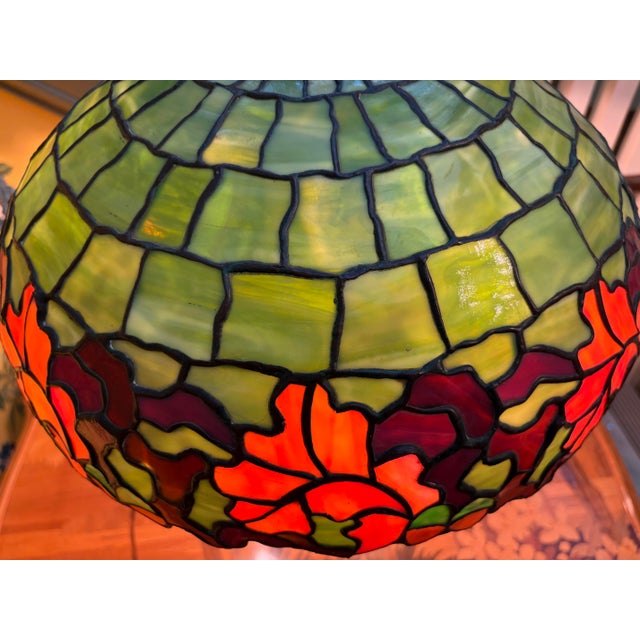Green Early 20th Century Duffner and Kimberly Acorn Stained Glass Table Lamp For Sale - Image 8 of 12