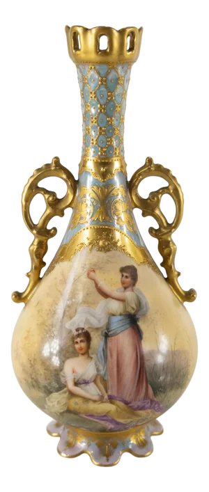 German Porcelain Art Nouveau Painted Vase