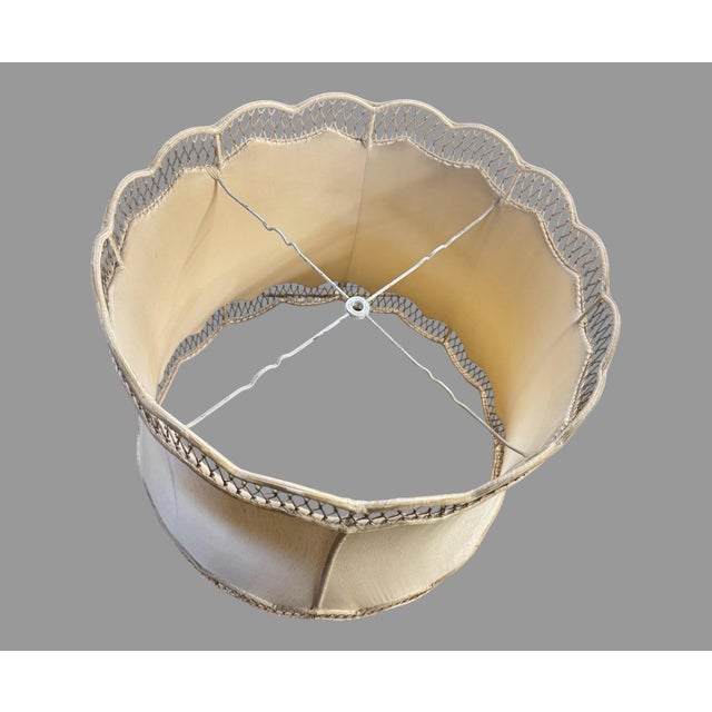 Vintage 20” Scalloped Silk Lamp Shade Lattice Openwork Trim Large 16” Tall For Sale - Image 4 of 5