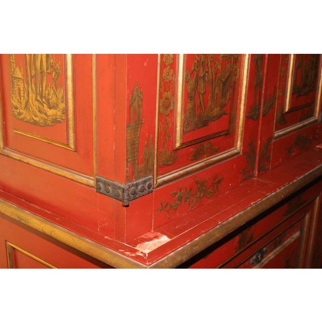 Chinoiserie Red and Gilt Painted Tall Bookcase For Sale - Image 9 of 10