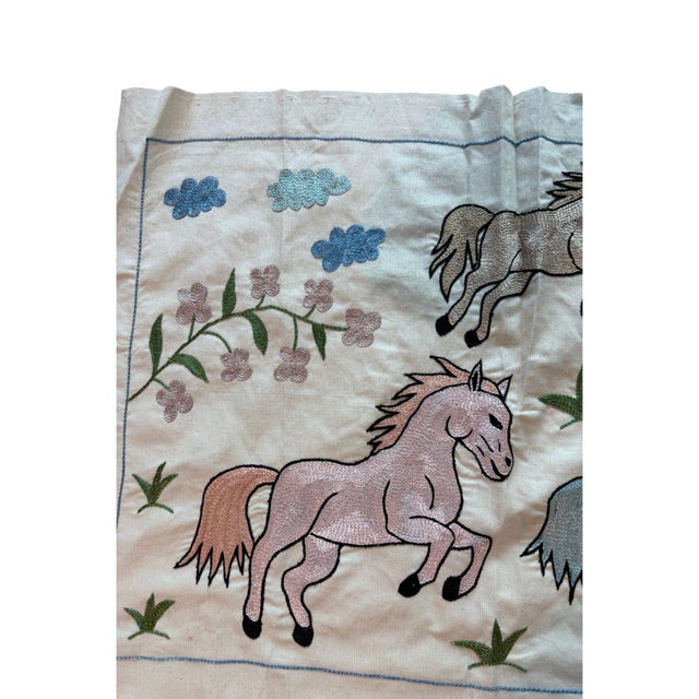 Pastel Horse Suzani Wall Hanging, Sun Face For Sale - Image 4 of 6