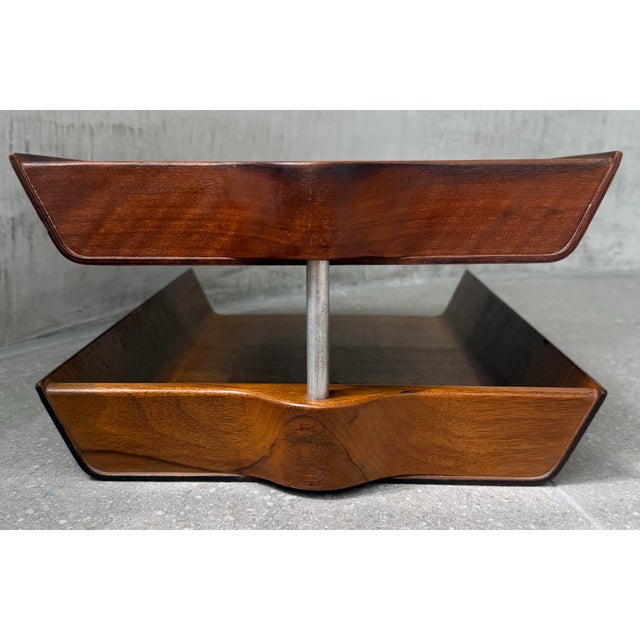 Florence Knoll Rare Vintage 1950’s Florence Knoll Architectural Letter Tray of Molded Walnut Plywood For Sale - Image 4 of 12