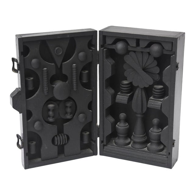 90's Louise Nevelson Style Dimensional Black Wood Assemblage Box Sculpture SIgned For Sale