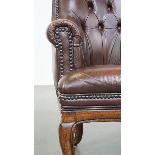 English Cowhide Chesterfield Armchair with Wood Legs For Sale - Image 10 of 16