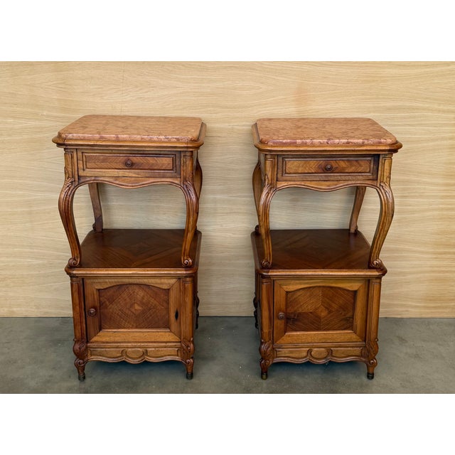 French Bedside Tables with Cabriole Legs, 1950s, Set of 2 For Sale - Image 3 of 18