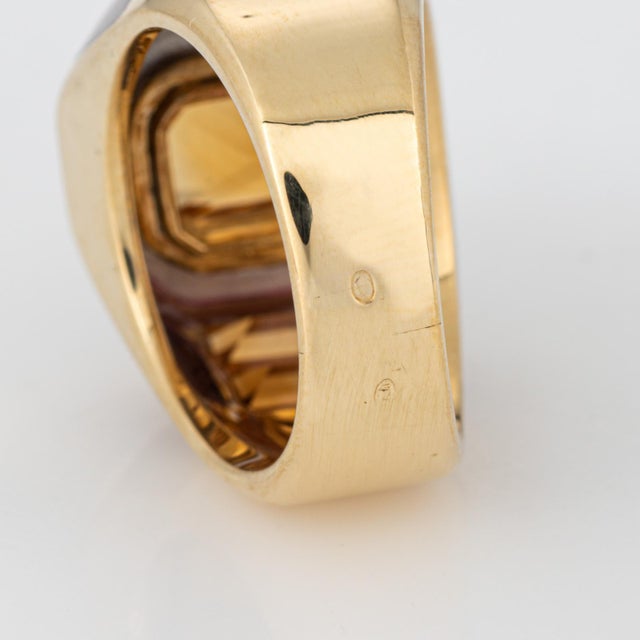 Metal French Arfan Ring Citrine Mop Sz 6 18k Yellow Gold Square Cocktail Jewelry For Sale - Image 7 of 7