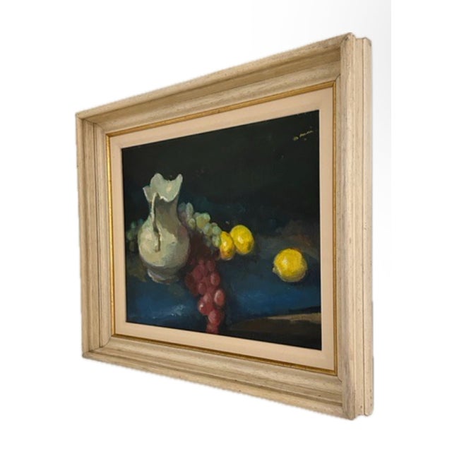 Realism Vintage Still Life Grapes & Pitcher, Oil on Canvas For Sale - Image 3 of 7