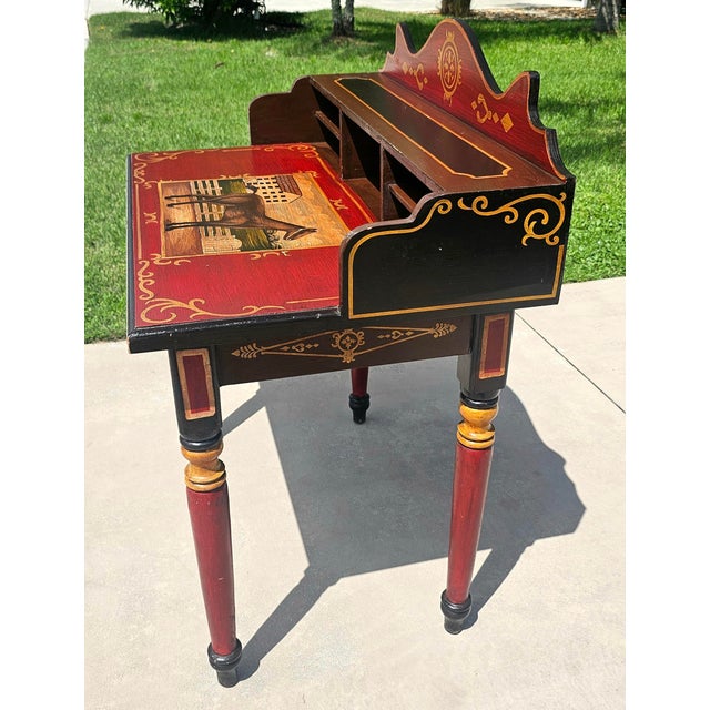 Three Hands Corp. Hand-Painted Equestrian Folk Art Secretary Desk For Sale - Image 4 of 16