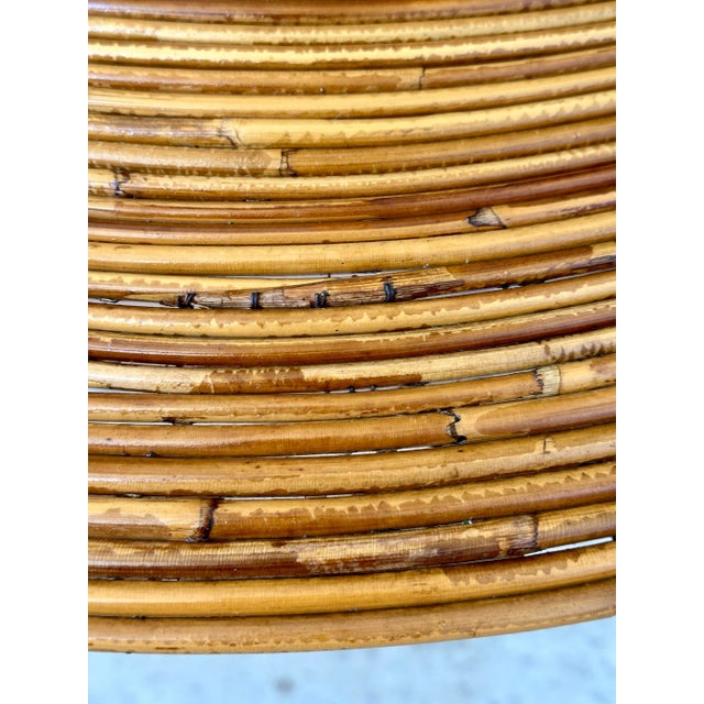 Brown Vintage Sculptural Coiled Rattan Bell Form Pendant Light For Sale - Image 8 of 11