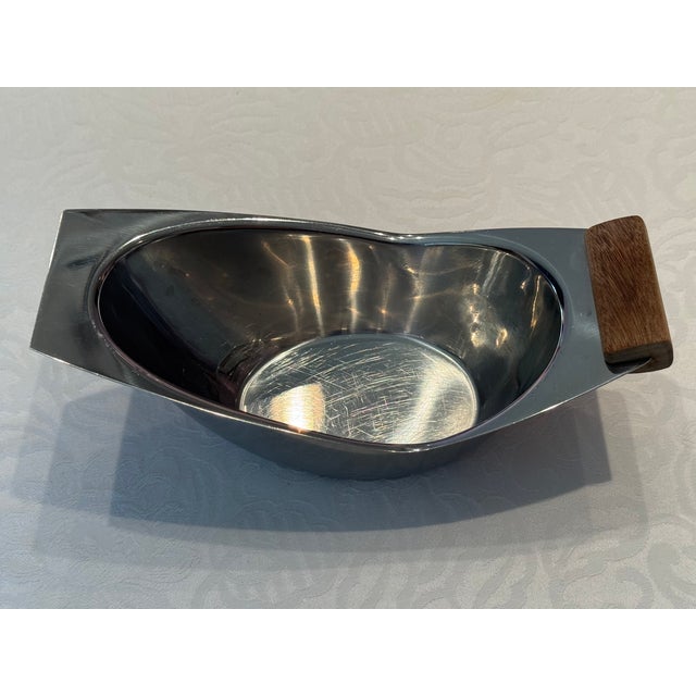 Mid-Century Modern 1960s Scandinavian Modernist Stainless Steel & Teak "Crescent" Server by Arthur Salm For Sale - Image 3 of 12
