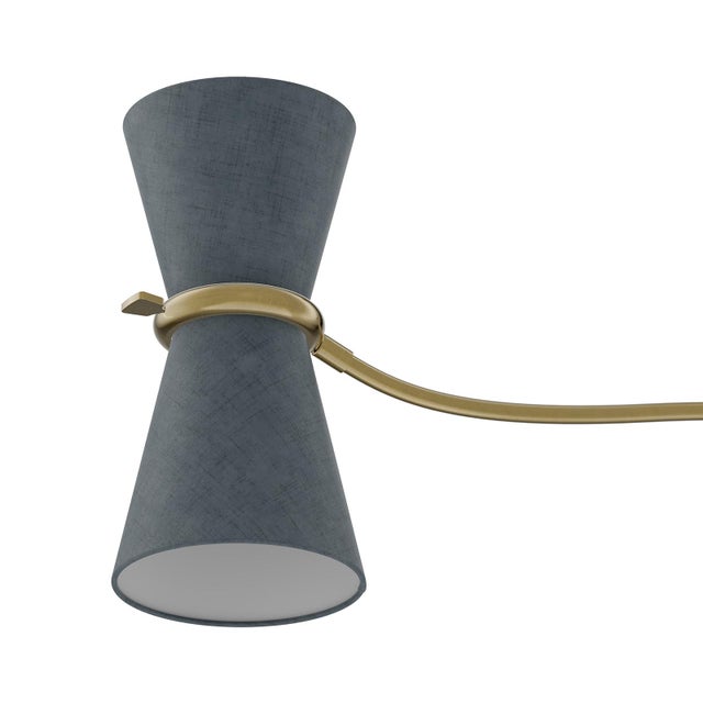 Gable Linear Chandelier, Antique Brass with Storm Blue Shade For Sale In Detroit - Image 6 of 9