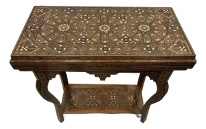 Late 20th Century Games Table With Intricate Marquetry Inlaid With Mother Pearl.