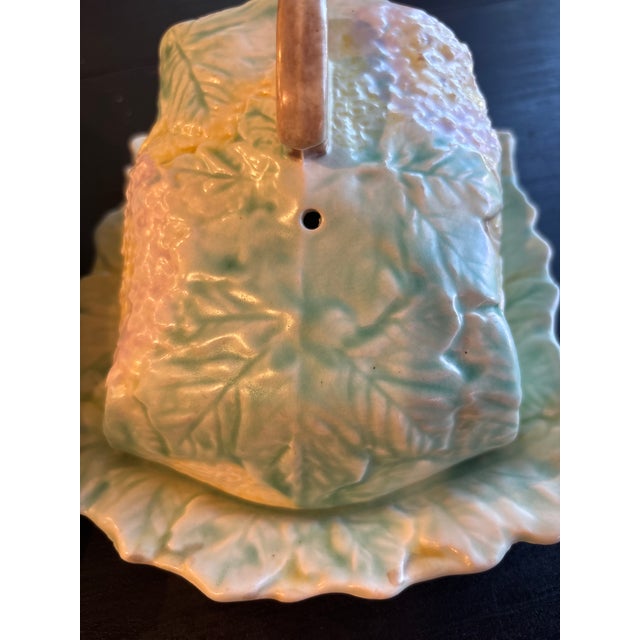 Ceramic Vintage 1930's English Majolica Platter and Covered Cheese or Butter Dish – Avon Ware – 2 Pieces For Sale - Image 7 of 10